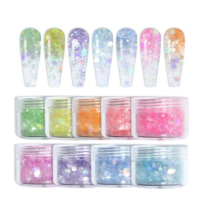 China Ultrathin Mixed Hexagon Shape Glitter Translucent Iridescent Powder Nail Glitter Flake Hexagonal Dyes for sale