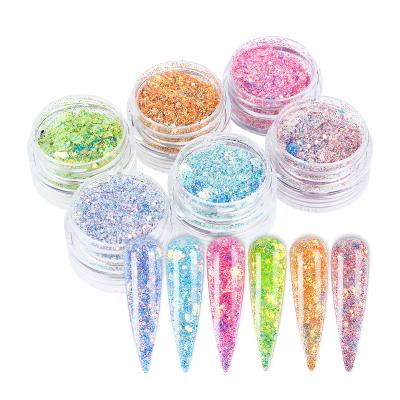 China Plastic Shiny Hexagon Nails Shiny Glitter Color Holographic Mermaid Flakes DIY Art Design Manicure Decoration Nail Accessories for sale