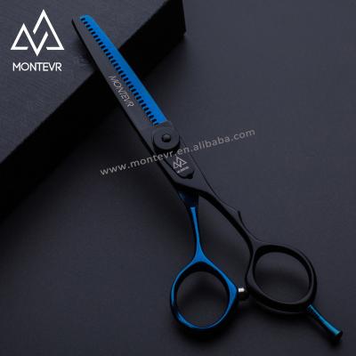 China Thinning Scissors Knocked Down High Quality Black and Blue Blade Hair Scissors Barber Thinning Scissors for sale