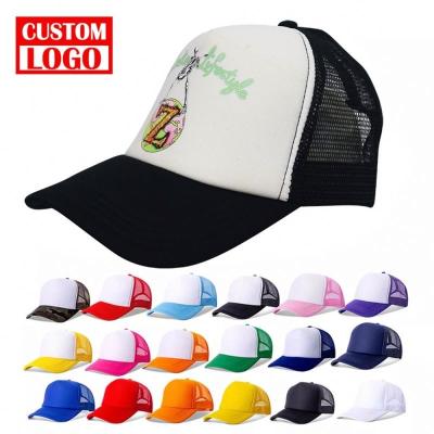 China COMMON Custom Embroidery Mesh Trucker Hat Mesh Trucker Hat Breathable 5 Panel Foam Logo Mesh Trucker Hats Women Wholesale Custom Hat for sale