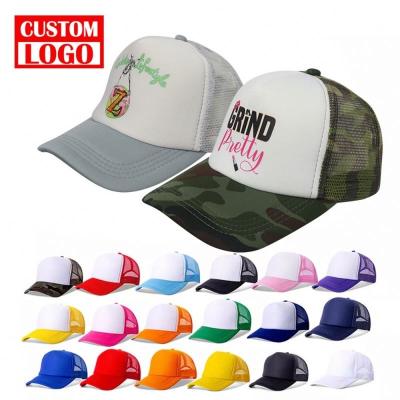 China 100% Cotton Mesh Custom Logo Mesh Foam Puff Print Embroidery Trucker Hats Caps Manufacturer COMMON 5 Panel Mesh Trucker Hat for sale