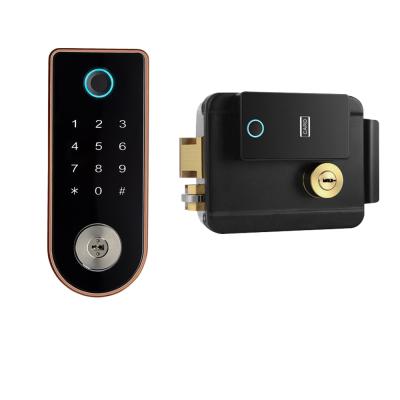 China Up to 200 Groups Smart Electric Exterior Door Lock Yard Key IP65 Password Fingerprint Solid Zinc Alloy Security for sale