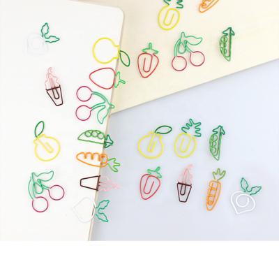 China Hot Selling 20pcs Metal Two Tone Box of Carrot, Pineapple, Strawberry, Pear, Ice Cream, White Radish, Pea, Cherry Shaped Paper Clips for sale