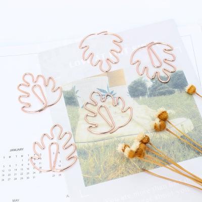 China Hot popular funny metal landmark locator clips rose gold monstera shape metal paper clip for sale