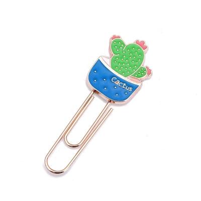 China Metal Rose Gold Plated Custom Zinc Alloy Cactus Cartoon Paper Clip 50mm for sale