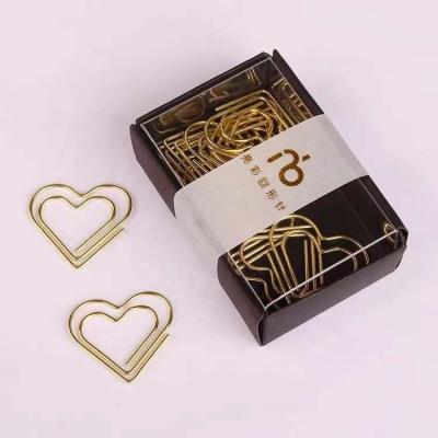 China Hot Selling Metal Gold Color Heart Shaped Paper Clip With Paper Box Packing for sale