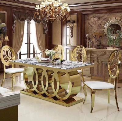 China Modern Luxury Design Marble Dining Table and Chairs (Else) Adjustable Gold or Silver Stainless Steel Living Room Furniture for Dining Room for sale