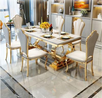 China (Others)Customized Luxury Natural Marble Adjustable Rectangle Dining Table Top Sets Home Modern 180cm 240cm Real Furniture for sale