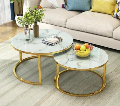 China (Other) Factory price metal adjustable high quality white and gold luxury round customization stainless steel coffee table for sale