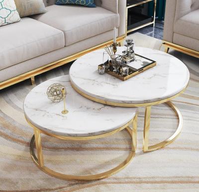 China Latest Customization Modern Cheap Round Stainless Steel White Marble Luxury Small Coffee Tables Adjustable for sale