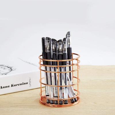 China Silver Custom Pencil Pen Holder For Office Desktop Pen Stand Lanejoy Stainless Steel Metal Wire Container Handsome for sale