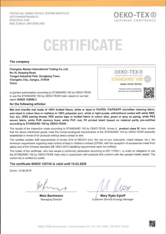 Oeko-Tex standard 100 - Changshu Besten International Trading Co., Ltd.