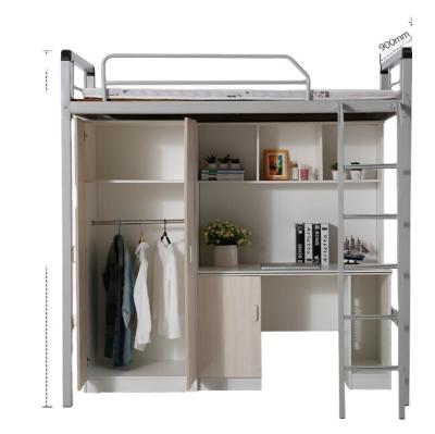 China Heavy Duty Storage College Student Dorm Metal Bunk Bed With Desk And Wardrobe for sale