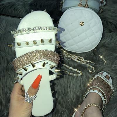 China Leather Matching Bare Foot Shoe Jelly Slipper Waterproof Sponge Ladies and Woman Bag Set Designers Sandals for sale