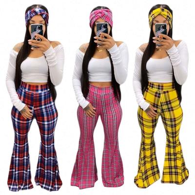 China YY5167 2021 Anti-wrinkle white drop ship blouse and plaid wide leg pants women three piece set with headband for sale