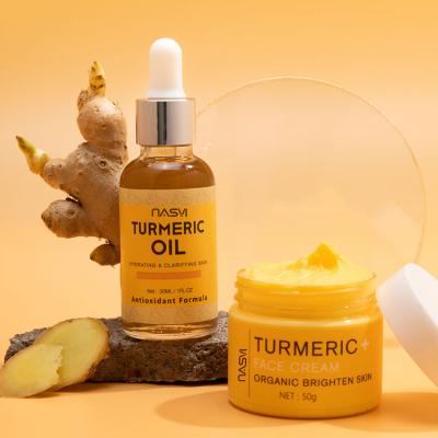 China Dark Spots Acne Removal Face Serum Organic Natural Herbal Facial Oil Turmeric Brightening Vitamin C Cream Whitening Skin Care Set for sale