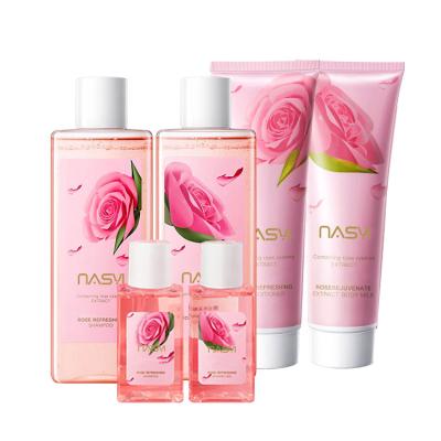 China Wholesale Color-protecting 6Pcs Rose Hair Care Set High Moisturize Soft Repair Hair Shampoo Set for sale