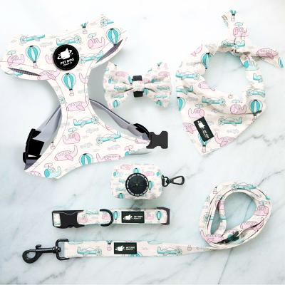 China Custom Logo Pet Dog Harness Adjustable Soft Padded Mesh Padded Dog Harness Set with Dog Collar and Leash for sale