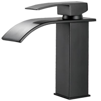 China Thermostatic Faucets Black Color Single Handle Brass Water Faucet Deck Mounted Bathroom Sink Basin Faucet for sale