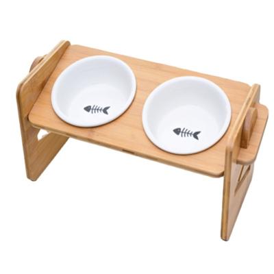 China Adjustable Bamboo Elevated Dog Food And Water Roll Driver Stand for sale