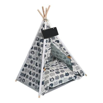 China Portable Indoor Pet Teepee Tents Dog Teepee Bed with Thick Cushion for Puppy and Cat 51*61cm for sale