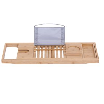 China Modern Bamboo Caddy Tray Expandable Bathtub Caddy with Reading Stand or Tablet Holder for sale