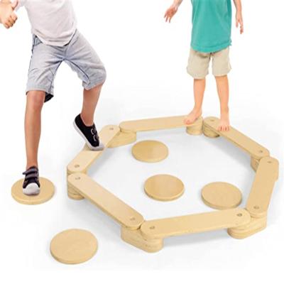 China Balancing Trainer Kids Montessori Toy Wooden Balance Board Balance Beam Progression Stones Gymnastics Obstacle Course for sale