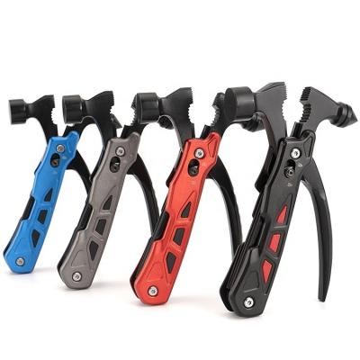 China Multifunctional Combination Tools Wholesale 11 in 1 Mini Multitool Outdoor Nail Puller Rising Claw Hammer with Pliers Screwdriver Knife Corkscrew Saw Wire Cutter for sale