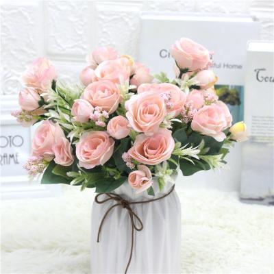 China China Wholesale Silk Fabric 6 Colors Artificial Flower High Quality Roses With 5 Forks for sale