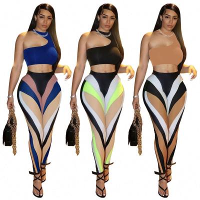 China Wholesale Amazon Clothing Anti-Pilling Women Invest Crop Top And Print Bodycon Pants Two Piece Set for sale