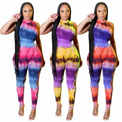 China Wholesale Clothing Print Anti-wrinkle Women Sleeveless Casual Bodycon Overalls for sale