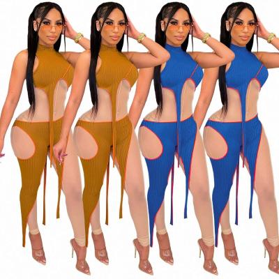 China Wholesale Bodycon Sleeveless Sexy Women Patchwork Anti-Wrinkle Tulle Jumpsuit Clothing for sale