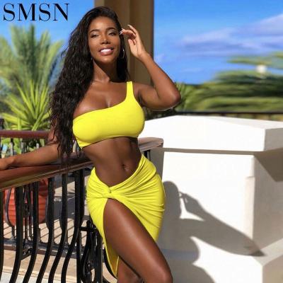 China Hot Selling Sexy Solid Color Crop Top Anti-pilling 2 Pieces Set Women 2022 Spring And Summer Two Piece Skirt Set Women for sale