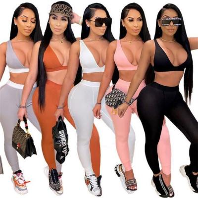 China Anti-pilling POLLY Hot Selling 2021 summer two-piece set tight casual women's solid color pants vest for sale