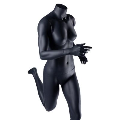 China Hot Selling Fashion Sport Full-body Standing Headless Faceless Female Mannequin Fiberglass Black for sale