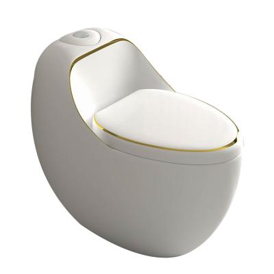 China 2022 Modern Luxury Ceramic Lines White And Gold Design Bathroom One Piece Toilet Toilet for sale