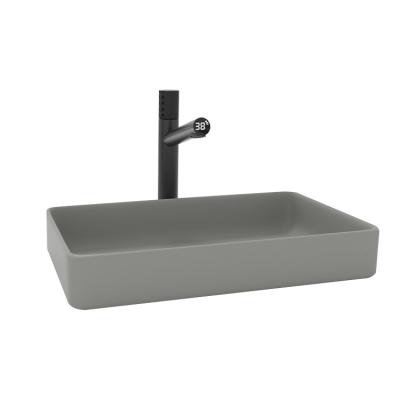 China easy clean & soft & Modern Rectangular Countertops Gray Color Bathroom Sleek Step Down Ceramic Hand Sink for sale