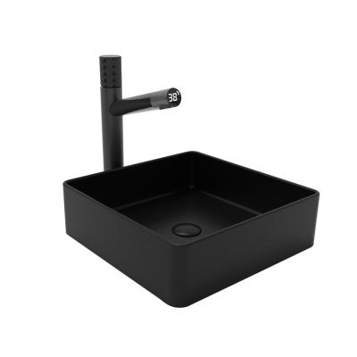 China easy clean & soft & Smooth Manufacturer Best Selling Art Ceramic Basin Bathroom Bowl Square Black Sink for sale