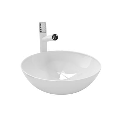 China easy clean & soft & Pure White Slim Round Smooth Lavatory Solid White Resin Outdoor Bathroom Artificial Edge Bathroom Sink for sale