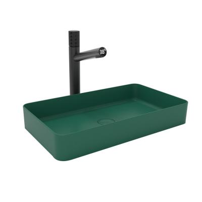 China easy clean & soft & Smooth Square Countertop Sink Matte Green Color Hand Wash Art Basin Bathroom Ceramic Sink for sale