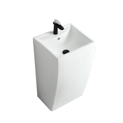 China easy clean & soft & Europe Style Design Balcony Smooth Artistic Ceramic Vertical Column Basin Floor Standing Wash Basin for sale