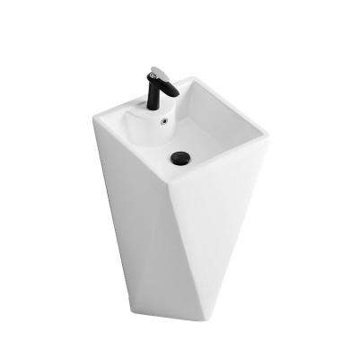 China easy clean & soft & Factory Supply New Soft Pedestal Wash Basins Bathroom Standing Hand Lavatory Ceramic One Piece Sink for sale