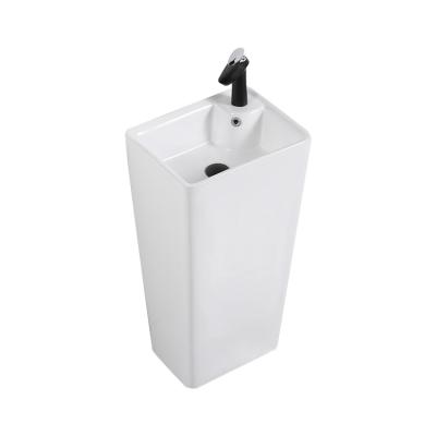 China easy clean & soft & Smooth Luxury Rectangular Ceramic Bathroom Pedestal Bathroom Sink Hand Free Sink One Piece With Pedestal for sale