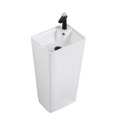 China easy clean & soft & Luxury Smooth Rectangular Ceramic Bathroom Freestanding White Sink One Piece for sale