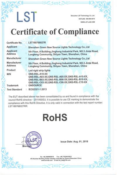 RoHS - Shenzhen Green New Source Lights Technology Co., Ltd.