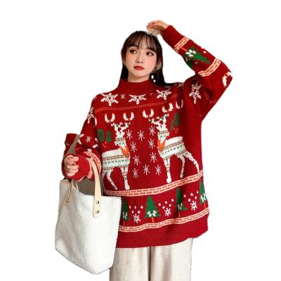 China Breathable Christmas Clothes 2021 Loose Knit Elk Snow Christmas Sweater Women for sale