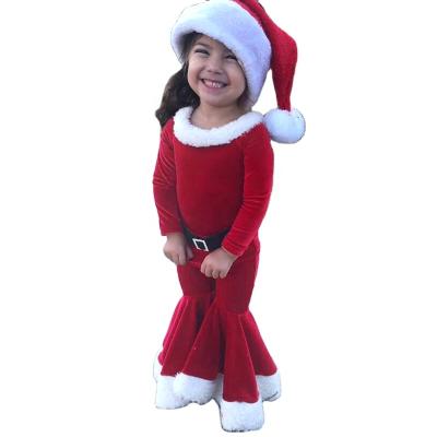 China Super Cute Unisex Holiday Wholesale 3 Pieces Set Santa Claus Costume Christmas Dress Santa Hats Children Green For Kids for sale