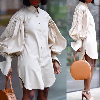 China Anti-Static Woman Dress Fashionable Bubble Puff Sleeve Plus Size Shirt Dress For Women for sale