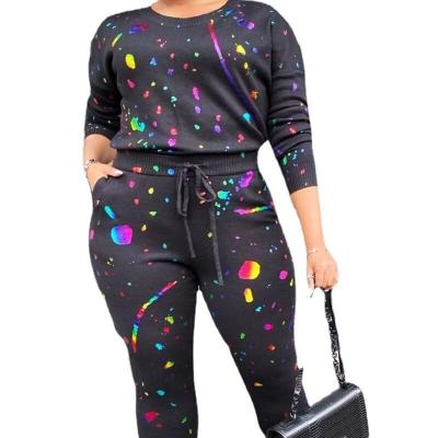 China Hot Sale 2021 Fall New Plus Size Women's Clothing Printed Sports And Leisure Suit 2 Piece Plus Size Suit for sale