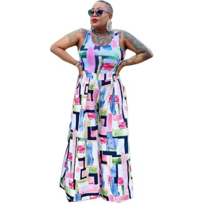 China 2021 anti-pilling style new fashion printed one-piece short sleeve women's wide leg overalls women for sale